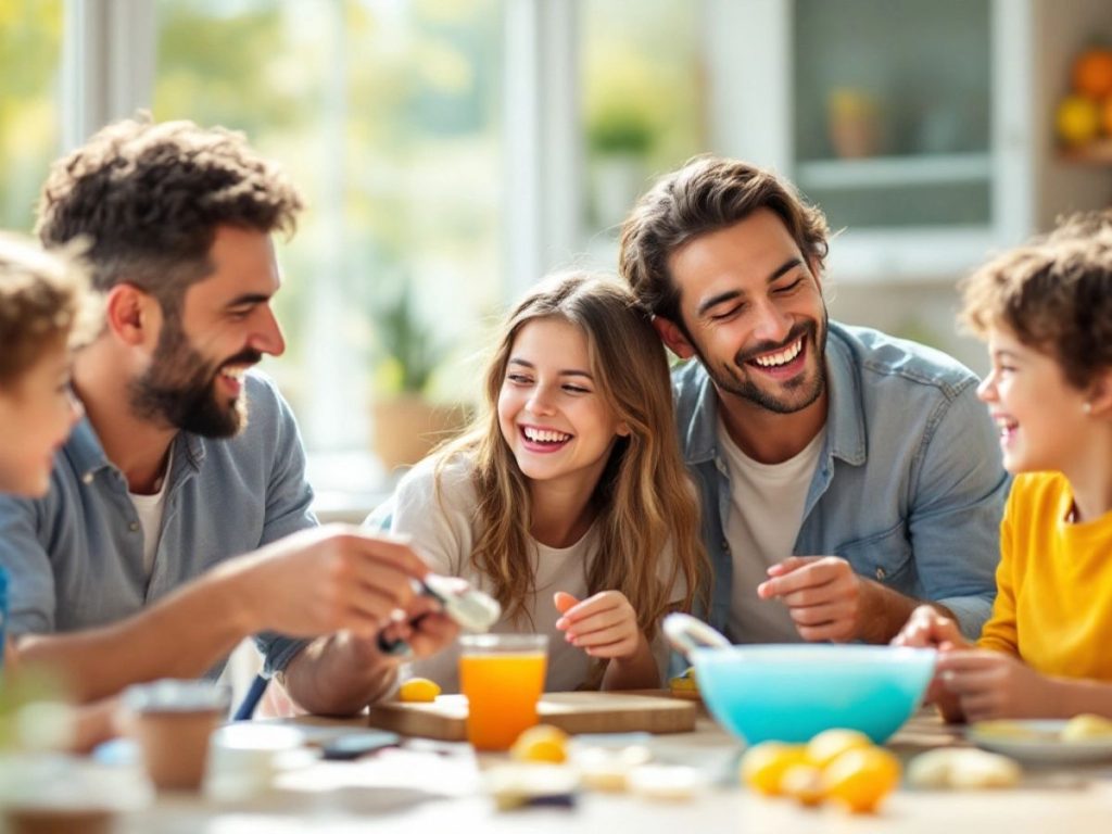 Familie fericită jucându-se și petrecând timp împreună.